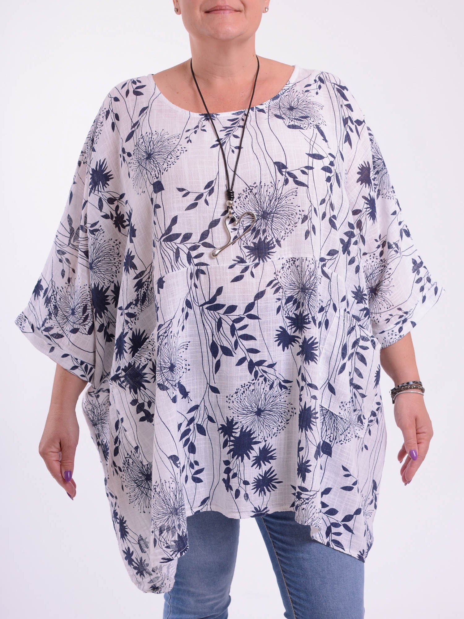 Lagenlook Oversized Cotton Tunic 10077 FLORAL Pure Plus Clothing