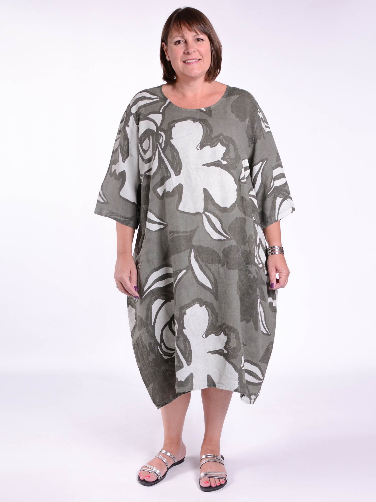 Lagenlook Casual Linen Tunic Dress - 9469 Floral, Dresses, Pure Plus Clothing, Lagenlook Clothing, Plus Size Fashion, Over 50 Fashion
