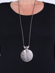 Necklace  - Grey Suede Necklace with Ethnic Tibetan Disc Pendant - CAT3, Necklaces & Pendants, Pure Plus Clothing, Lagenlook Clothing, Plus Size Fashion, Over 50 Fashion