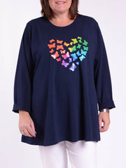 Cotton Swing Top Round Neck Long Sleeve - 20516 BUTTERFLIES, Tops & Shirts, Pure Plus Clothing, Lagenlook Clothing, Plus Size Fashion, Over 50 Fashion
