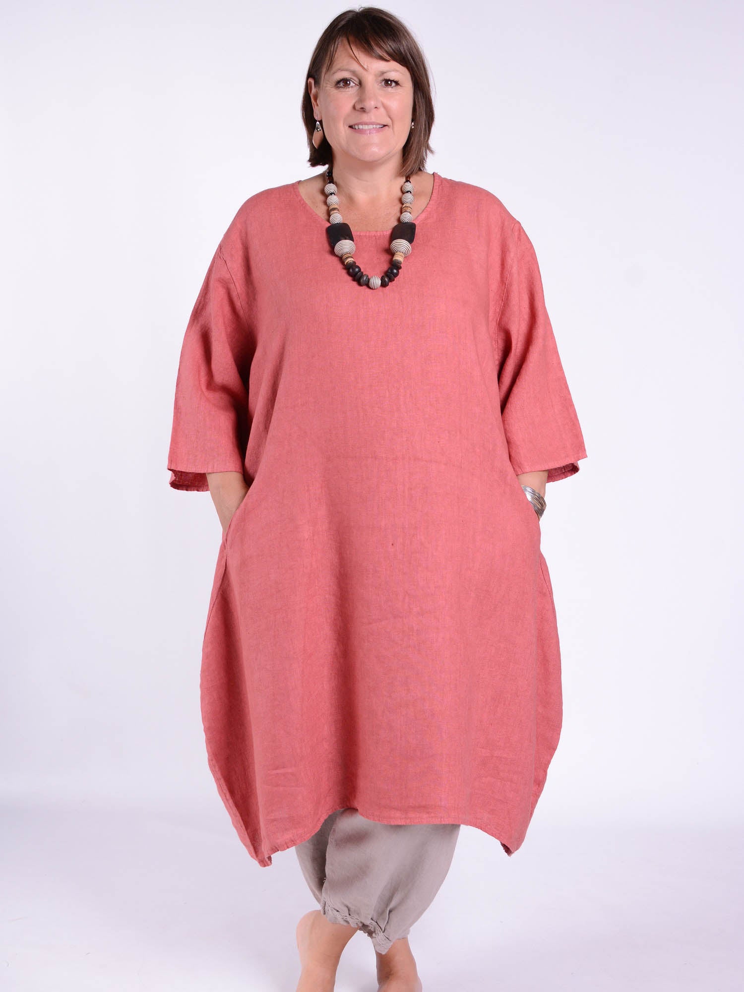 Lagenlook Basic Casual Tunic Dress - 9469 Linen - Size 1