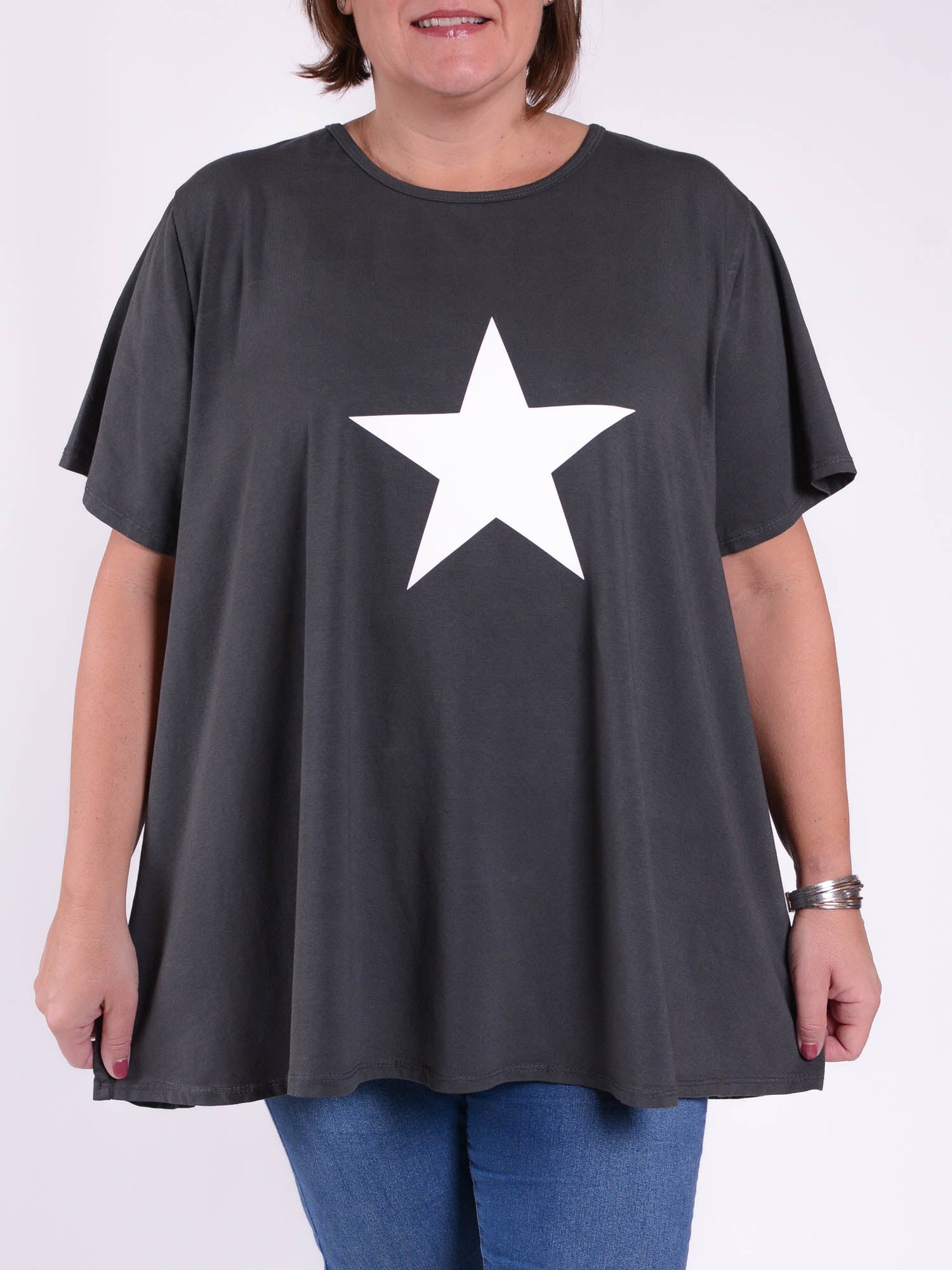 Cotton Short Sleeve Swing T Shirt - 10516 STAR, Tops & Shirts, Pure Plus Clothing, Lagenlook Clothing, Plus Size Fashion, Over 50 Fashion