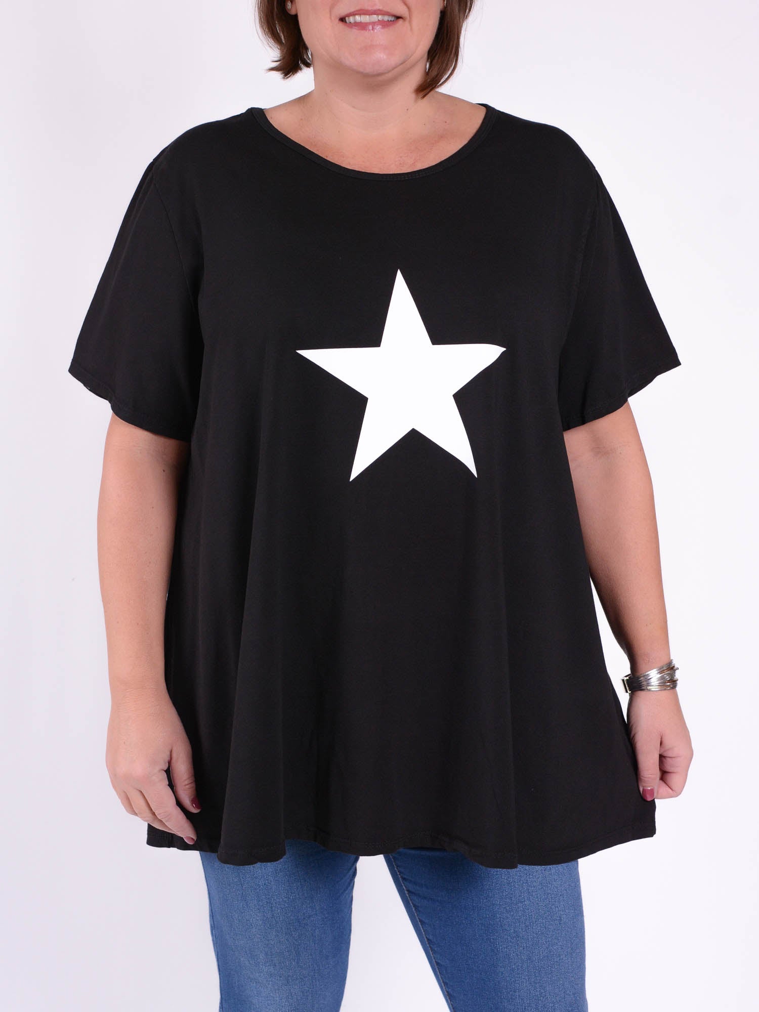 Cotton Short Sleeve Swing T Shirt - 10516 STAR, Tops & Shirts, Pure Plus Clothing, Lagenlook Clothing, Plus Size Fashion, Over 50 Fashion