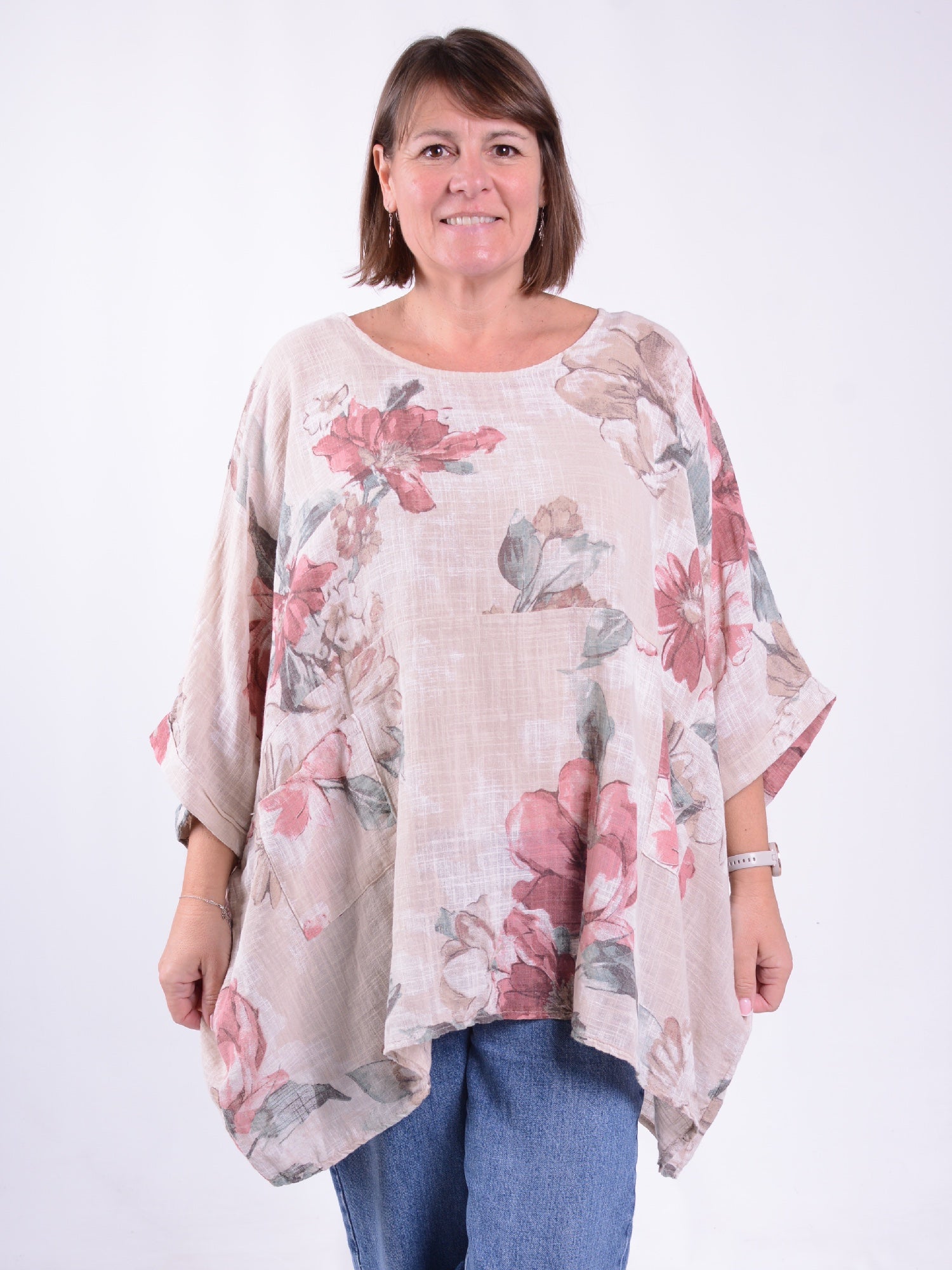 Lagenlook Oversized Floral Cotton Tunic - 10077FN, , Pure Plus Clothing, Lagenlook Clothing, Plus Size Fashion, Over 50 Fashion