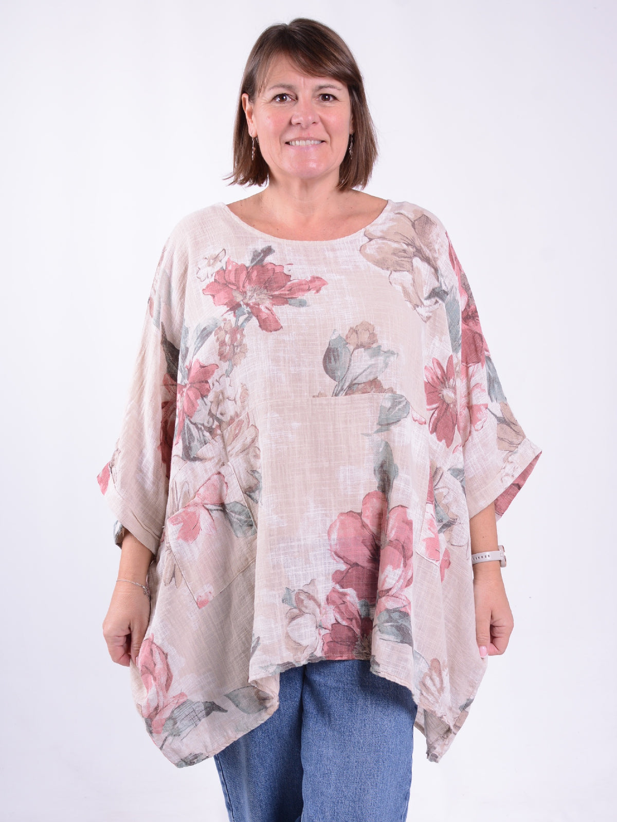 Lagenlook Oversized Floral Cotton Tunic - 10077FN, , Pure Plus Clothing, Lagenlook Clothing, Plus Size Fashion, Over 50 Fashion
