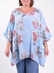 Lagenlook Oversized Floral Cotton Tunic - 10077FN, , Pure Plus Clothing, Lagenlook Clothing, Plus Size Fashion, Over 50 Fashion