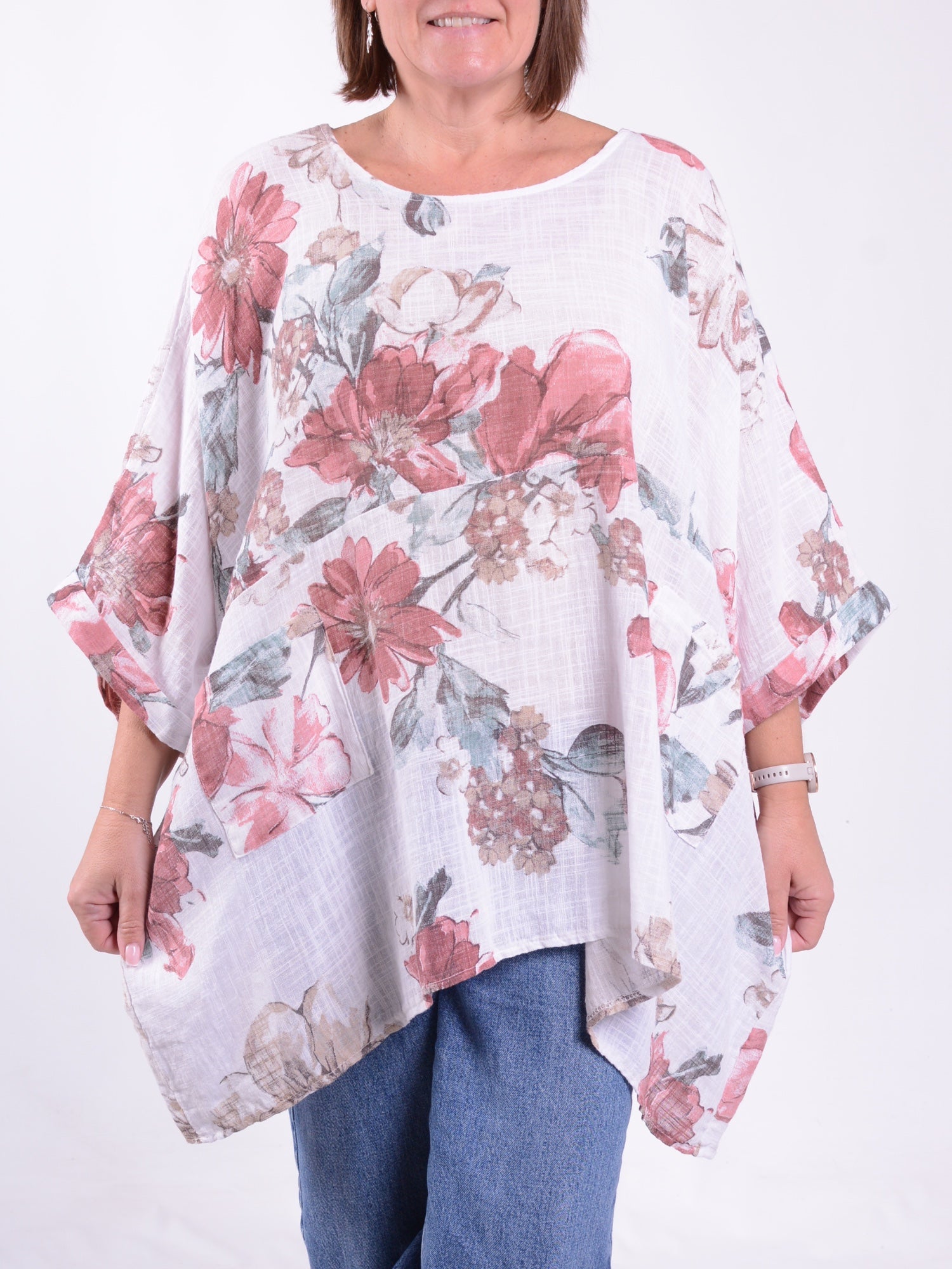 Lagenlook Oversized Floral Cotton Tunic - 10077FN, , Pure Plus Clothing, Lagenlook Clothing, Plus Size Fashion, Over 50 Fashion