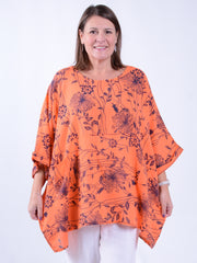 Lagenlook Oversized Cotton Tunic - 10077 FLORAL, Tops & Shirts, Pure Plus Clothing, Lagenlook Clothing, Plus Size Fashion, Over 50 Fashion