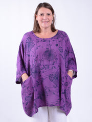 Lagenlook Oversized Cotton Tunic - 10077 FLORAL, Tops & Shirts, Pure Plus Clothing, Lagenlook Clothing, Plus Size Fashion, Over 50 Fashion