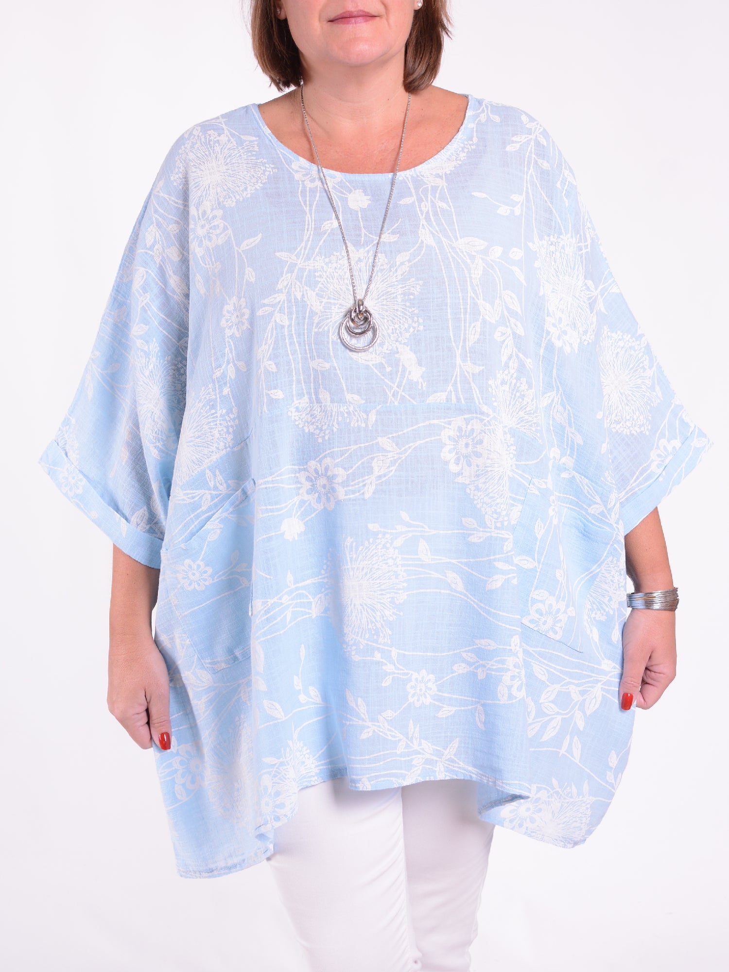 Lagenlook Oversized Cotton Tunic - 10077 FLORAL, Tops & Shirts, Pure Plus Clothing, Lagenlook Clothing, Plus Size Fashion, Over 50 Fashion