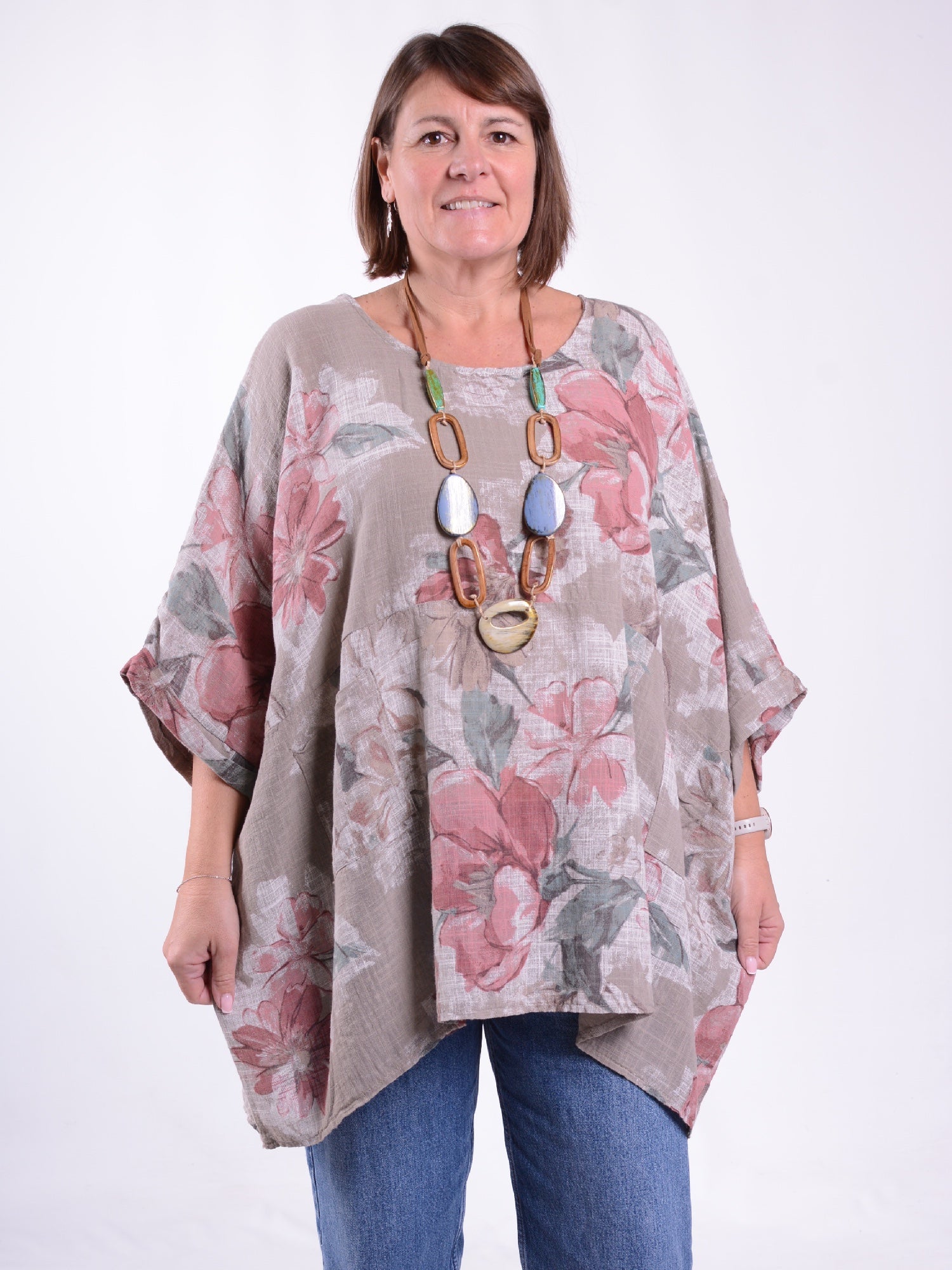 Lagenlook Oversized Floral Cotton Tunic - 10077FN, , Pure Plus Clothing, Lagenlook Clothing, Plus Size Fashion, Over 50 Fashion