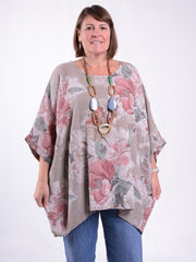 Lagenlook Oversized Floral Cotton Tunic - 10077FN, , Pure Plus Clothing, Lagenlook Clothing, Plus Size Fashion, Over 50 Fashion