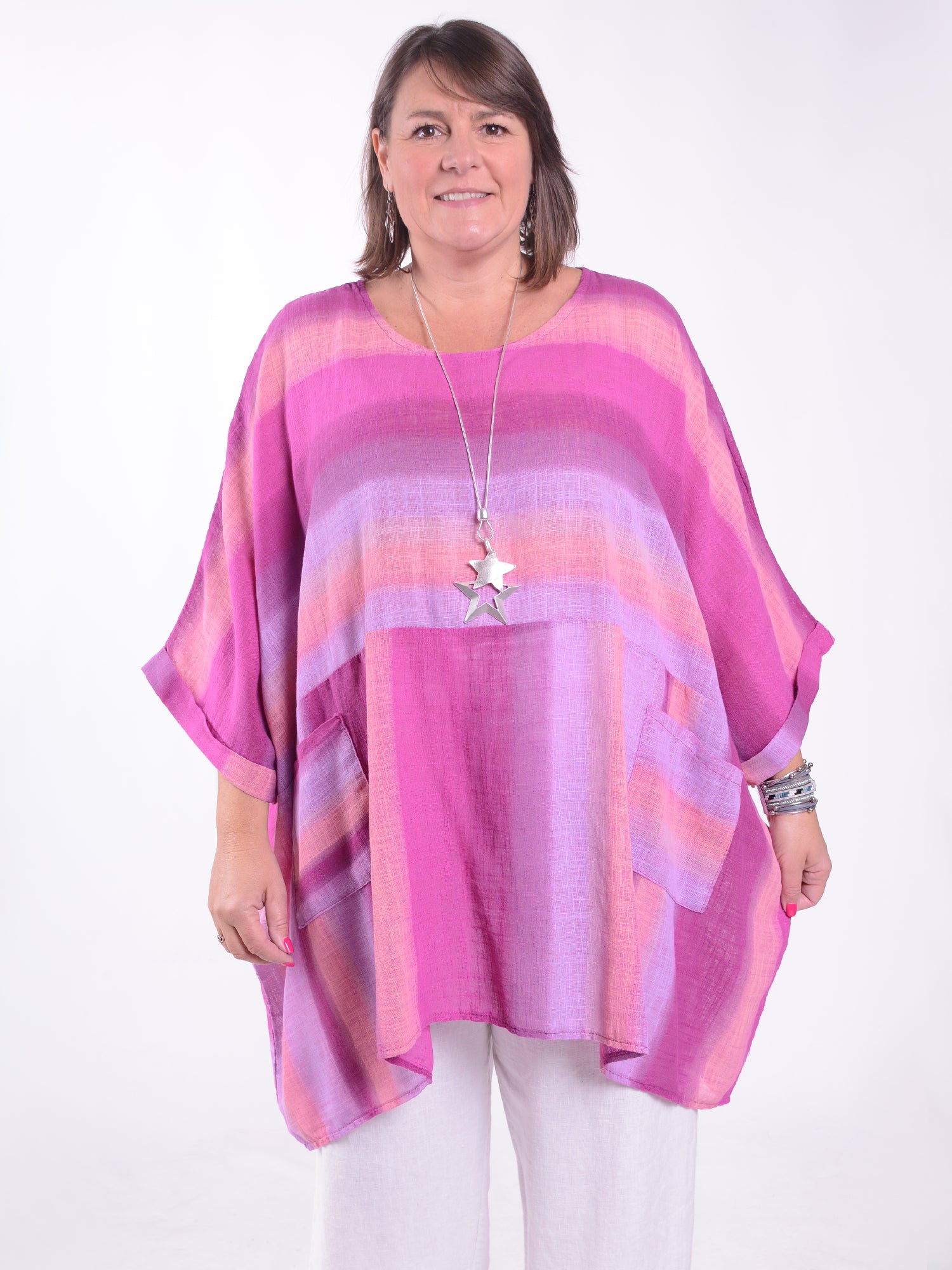 Lagenlook Oversized Cotton Striped Tunic - 10077 STRIPE, Tops & Shirts, Pure Plus Clothing, Lagenlook Clothing, Plus Size Fashion, Over 50 Fashion