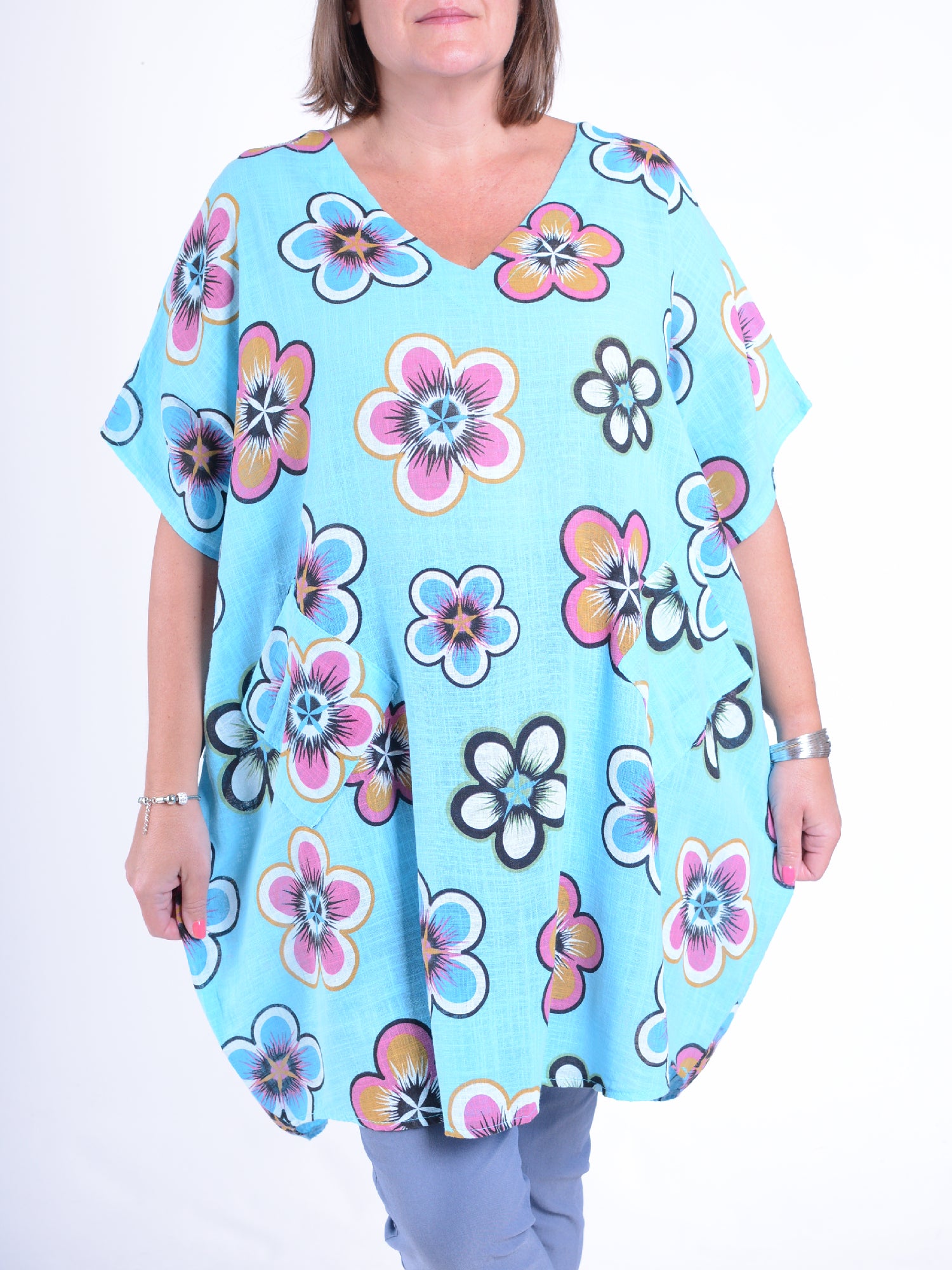 Lightweight Cotton Flower Print Tunic - 10162, , Pure Plus Clothing, Lagenlook Clothing, Plus Size Fashion, Over 50 Fashion