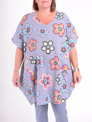 Lightweight Cotton Flower Print Tunic - 10162, , Pure Plus Clothing, Lagenlook Clothing, Plus Size Fashion, Over 50 Fashion