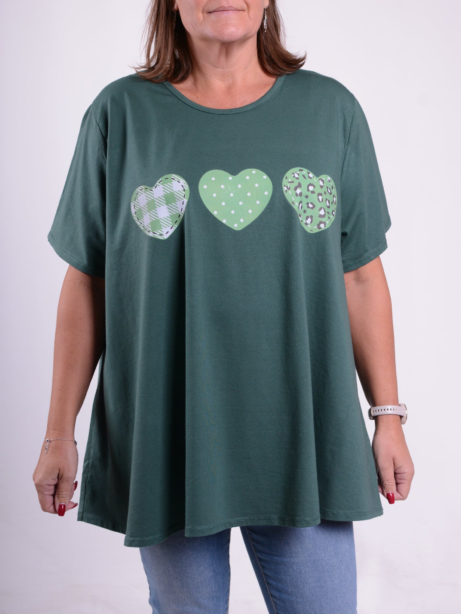 Three Hearts T Shirt - 10516 HEARTS, , Pure Plus Clothing, Lagenlook Clothing, Plus Size Fashion, Over 50 Fashion