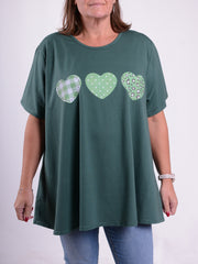 Three Hearts T Shirt - 10516 HEARTS, , Pure Plus Clothing, Lagenlook Clothing, Plus Size Fashion, Over 50 Fashion