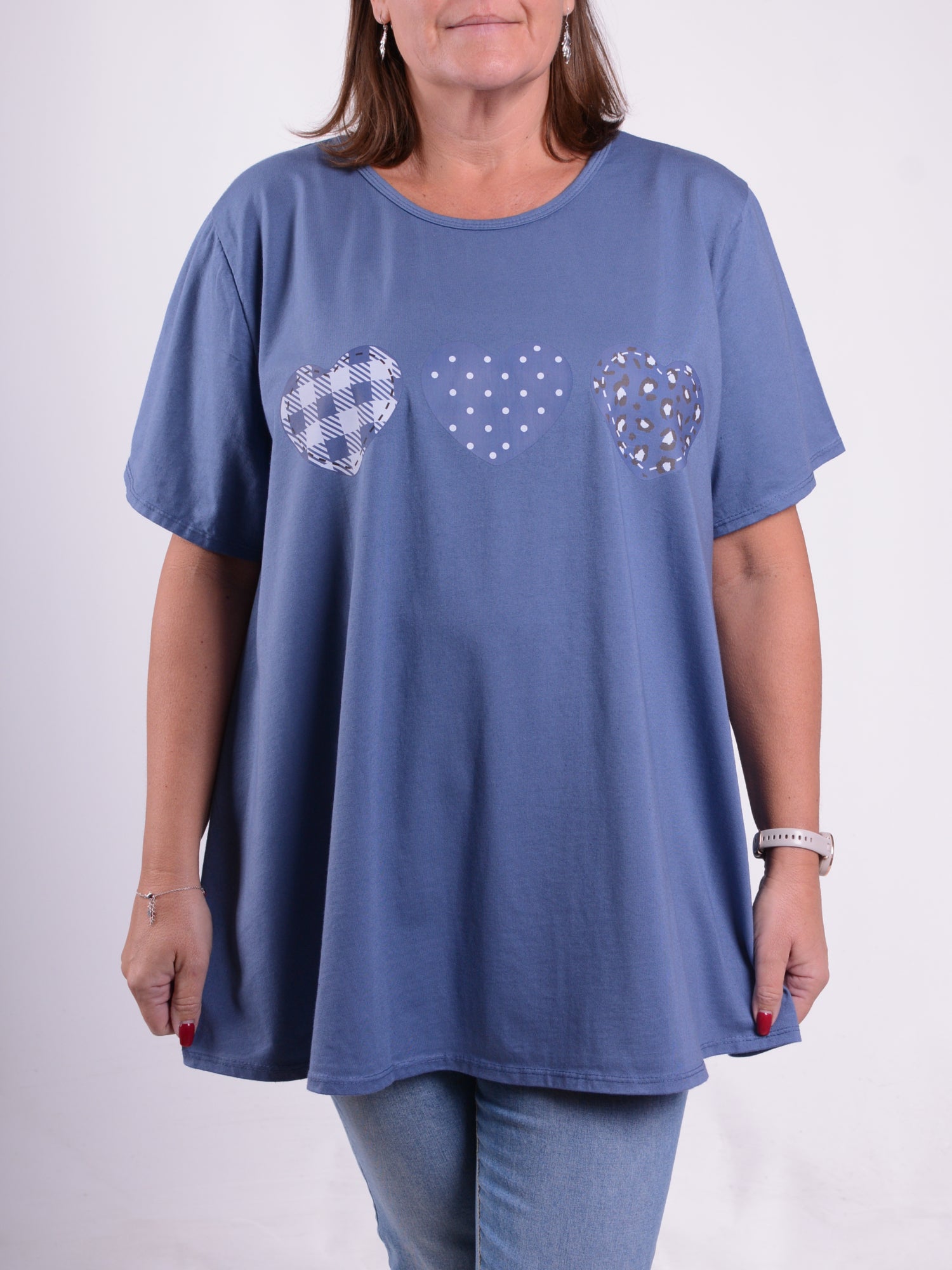 Three Hearts T Shirt - 10516 HEARTS, , Pure Plus Clothing, Lagenlook Clothing, Plus Size Fashion, Over 50 Fashion