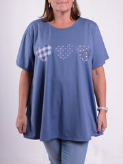 Three Hearts T Shirt - 10516 HEARTS, , Pure Plus Clothing, Lagenlook Clothing, Plus Size Fashion, Over 50 Fashion