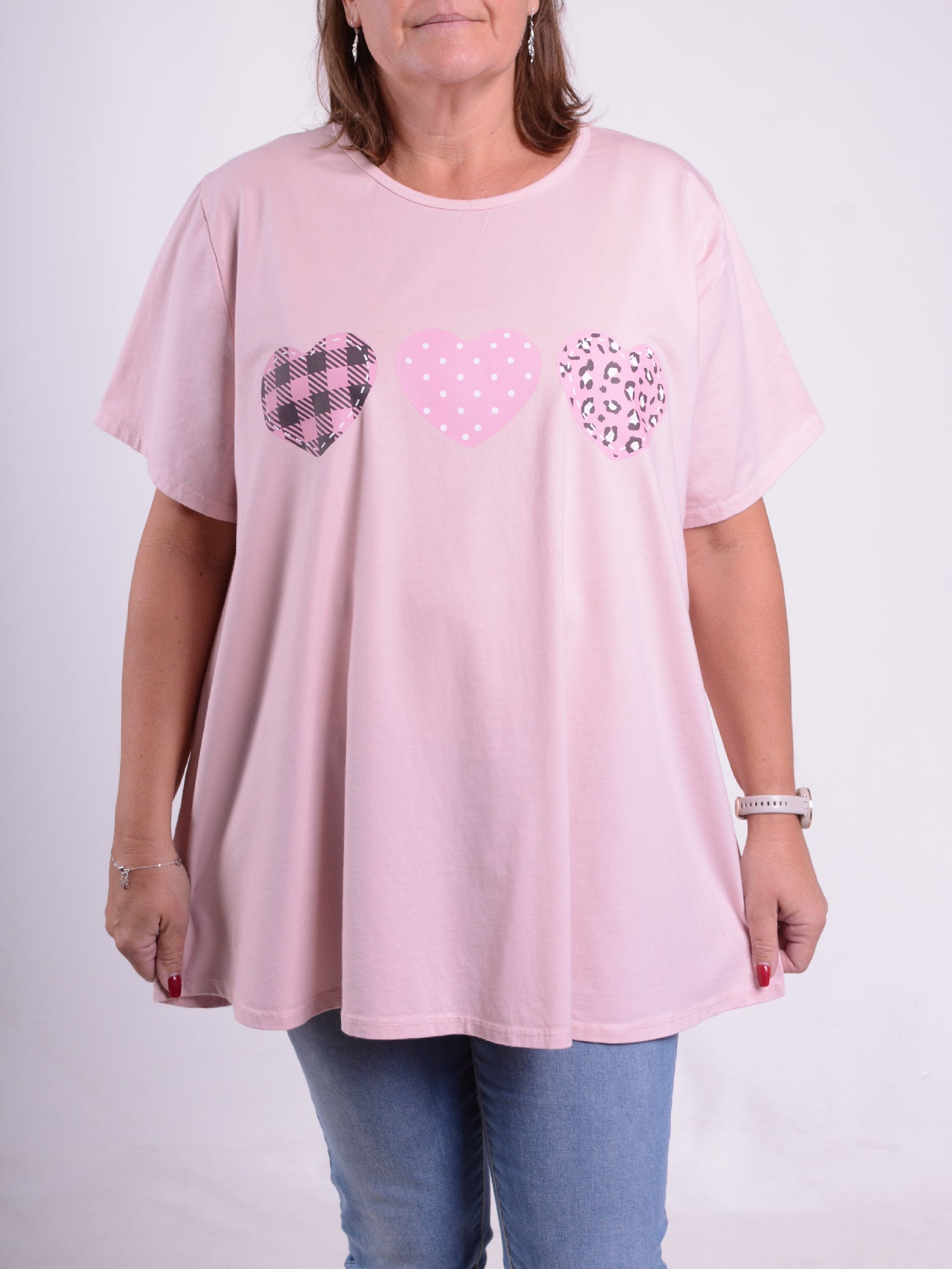 Three Hearts T Shirt - 10516 HEARTS, , Pure Plus Clothing, Lagenlook Clothing, Plus Size Fashion, Over 50 Fashion