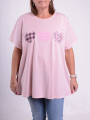 Three Hearts T Shirt - 10516 HEARTS, , Pure Plus Clothing, Lagenlook Clothing, Plus Size Fashion, Over 50 Fashion