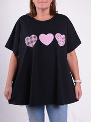 Three Hearts T Shirt - 10516 HEARTS, , Pure Plus Clothing, Lagenlook Clothing, Plus Size Fashion, Over 50 Fashion