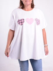 Three Hearts T Shirt - 10516 HEARTS, , Pure Plus Clothing, Lagenlook Clothing, Plus Size Fashion, Over 50 Fashion