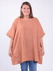 Lagenlook Stripe Cotton Button Tunic - 11684, , Pure Plus Clothing, Lagenlook Clothing, Plus Size Fashion, Over 50 Fashion