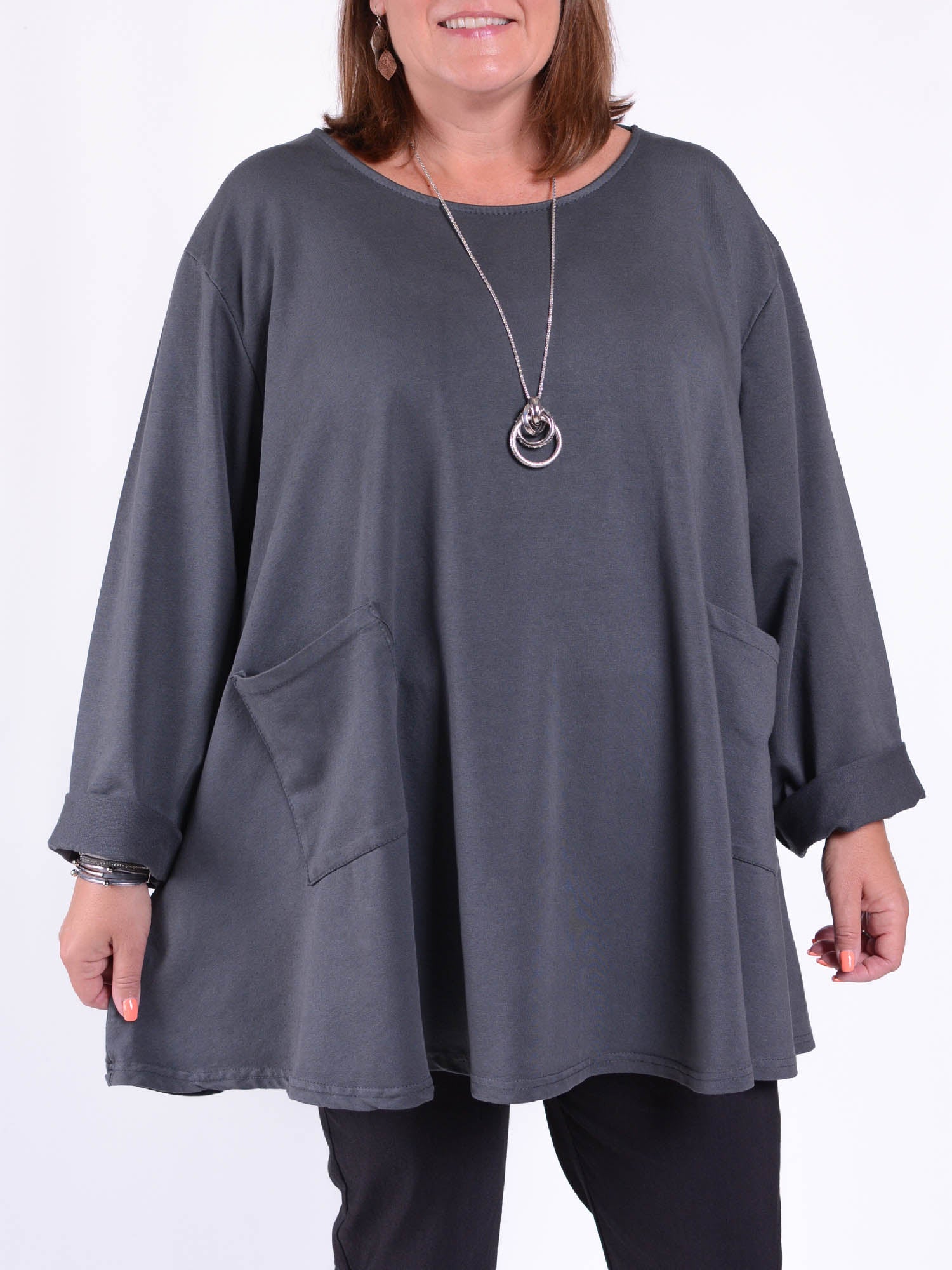 Long Sleeved Cotton Swing Top with pockets - 11924, Tops & Shirts, Pure Plus Clothing, Lagenlook Clothing, Plus Size Fashion, Over 50 Fashion