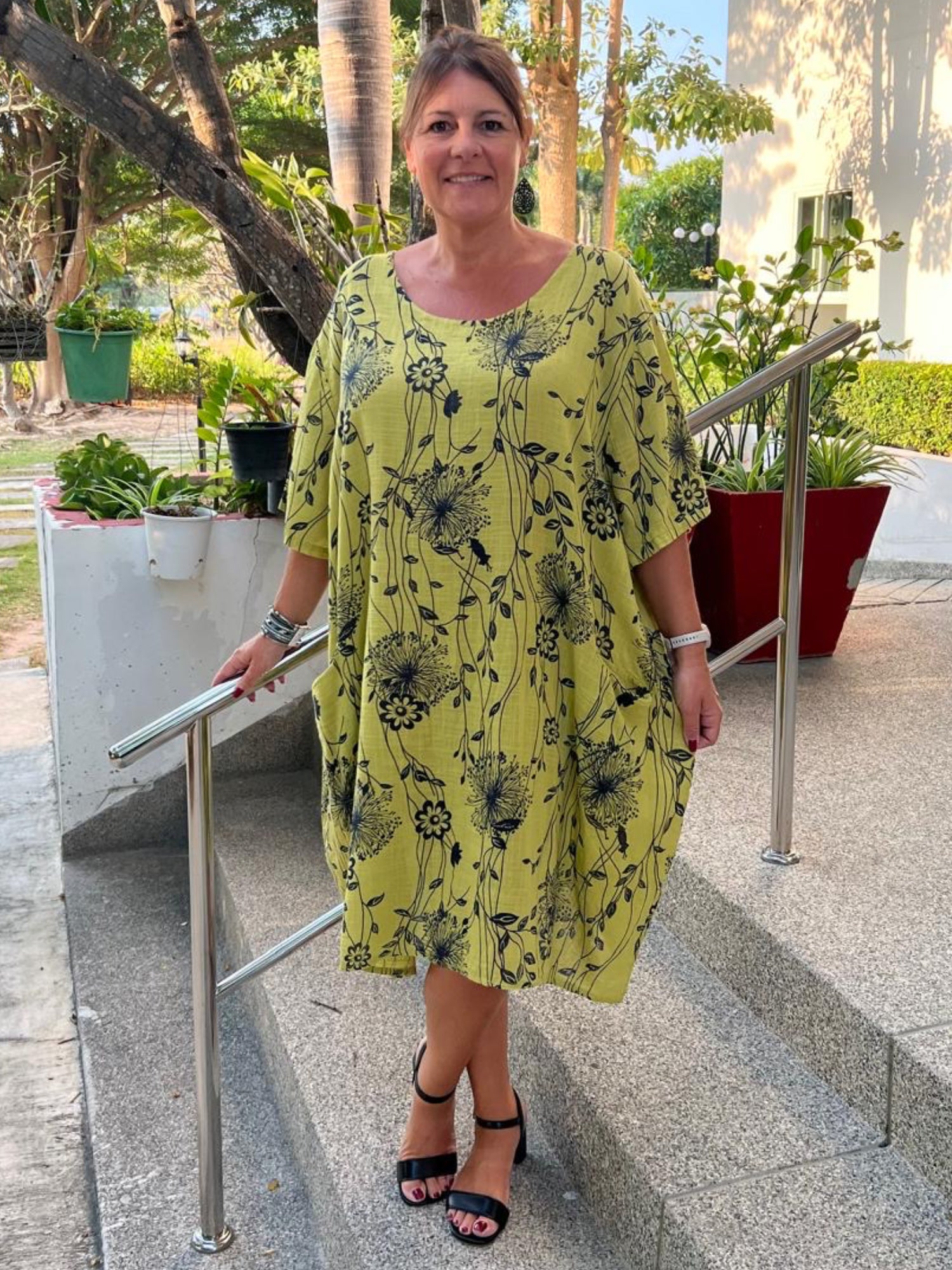 Lagenlook Lightweight Dandelion Cotton Dress with pockets - 12232, , Pure Plus Clothing, Lagenlook Clothing, Plus Size Fashion, Over 50 Fashion