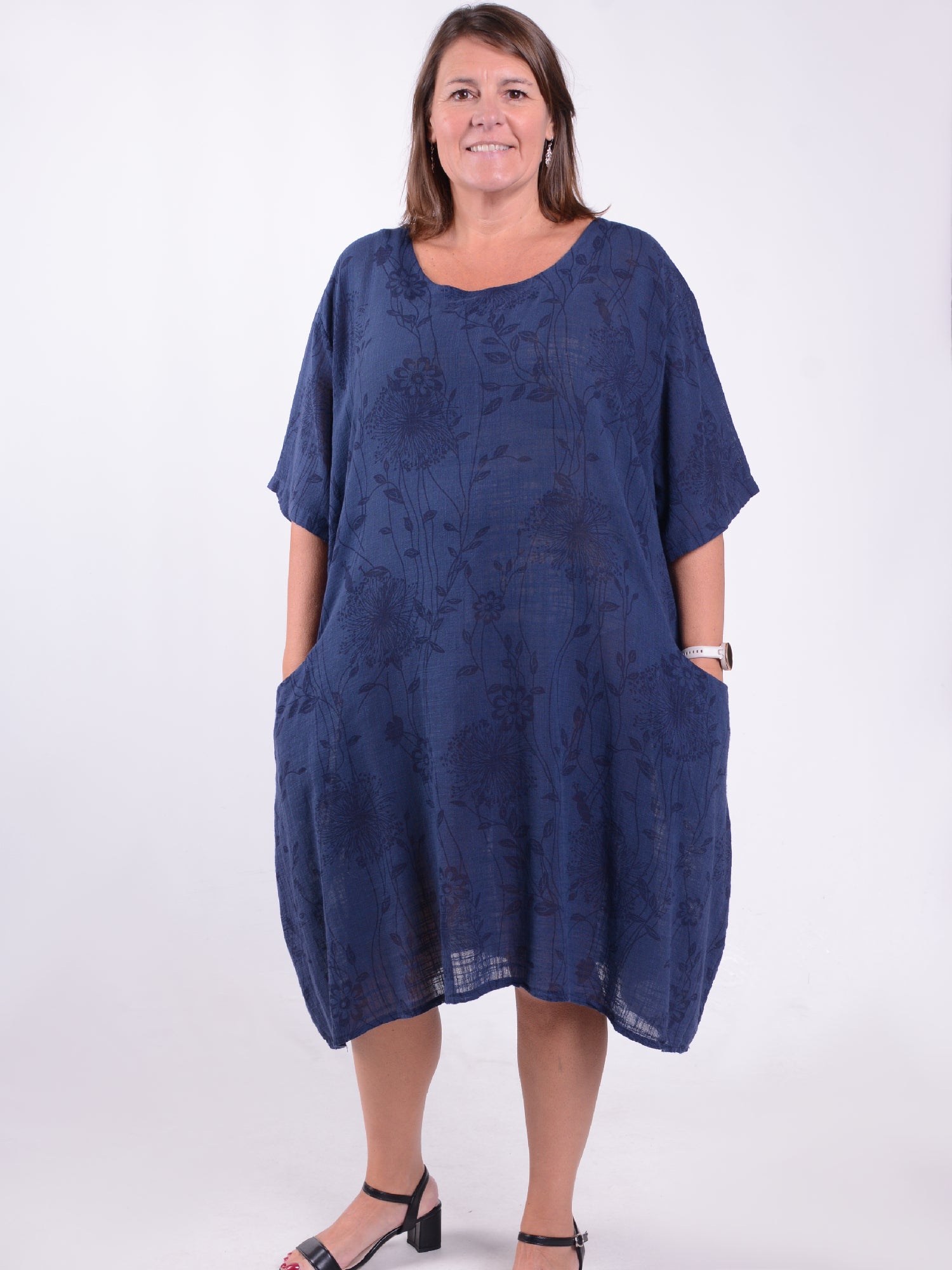 Lagenlook Lightweight Dandelion Cotton Dress with pockets - 12232, , Pure Plus Clothing, Lagenlook Clothing, Plus Size Fashion, Over 50 Fashion