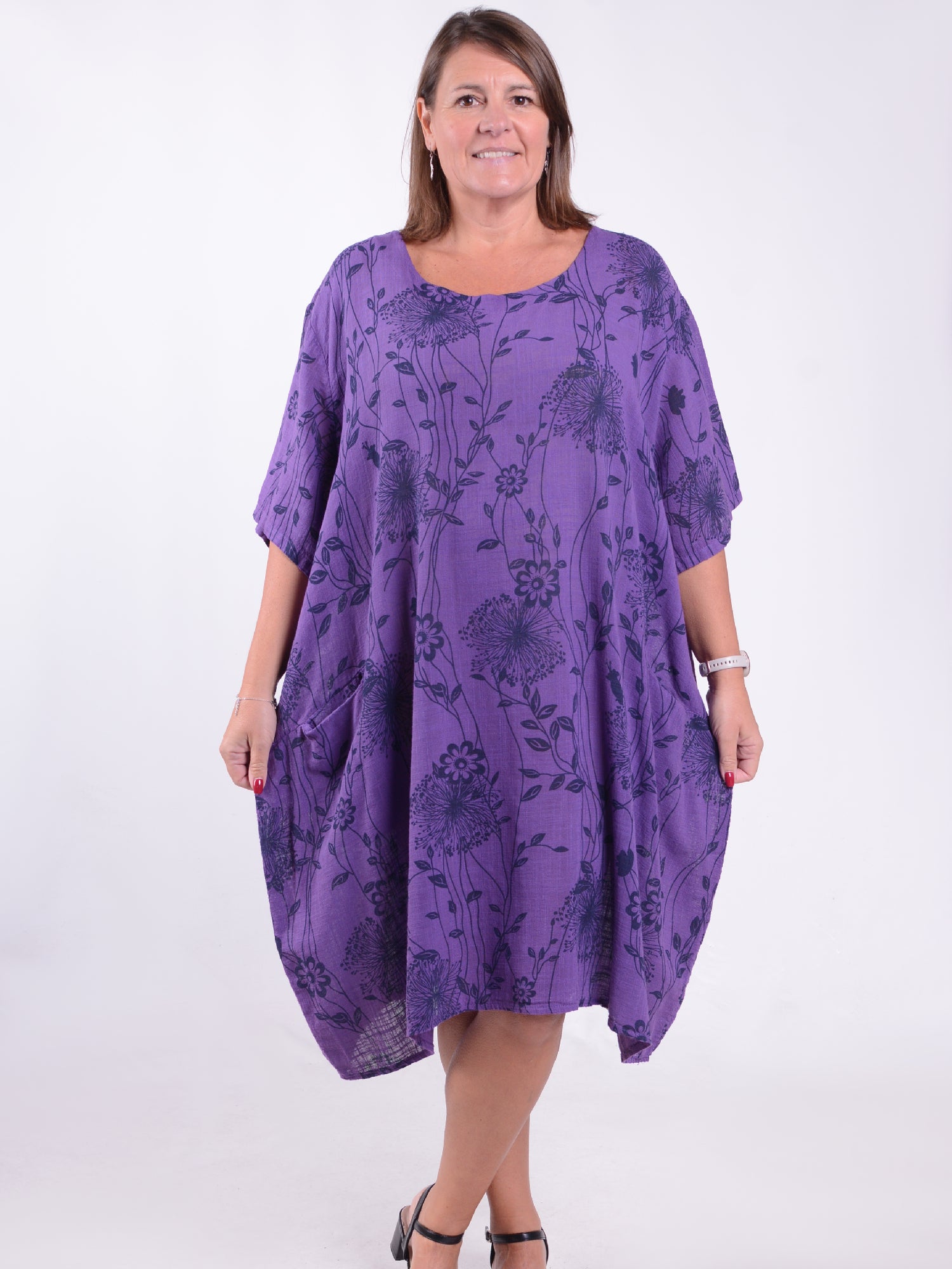Lagenlook Lightweight Dandelion Cotton Dress with pockets - 12232, , Pure Plus Clothing, Lagenlook Clothing, Plus Size Fashion, Over 50 Fashion