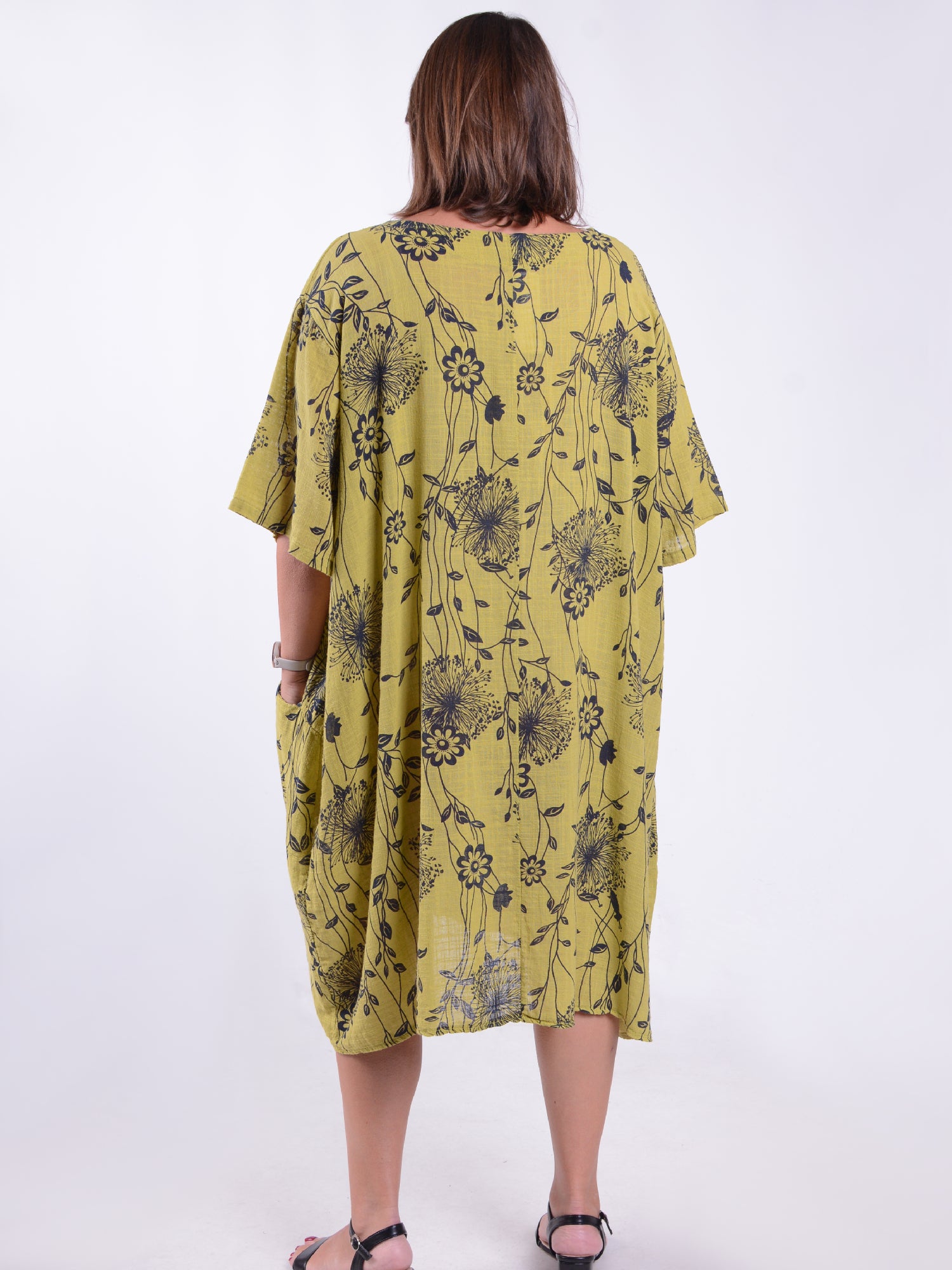 Lagenlook Lightweight Dandelion Cotton Dress with pockets - 12232, , Pure Plus Clothing, Lagenlook Clothing, Plus Size Fashion, Over 50 Fashion