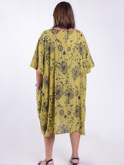 Lagenlook Lightweight Dandelion Cotton Dress with pockets - 12232, , Pure Plus Clothing, Lagenlook Clothing, Plus Size Fashion, Over 50 Fashion