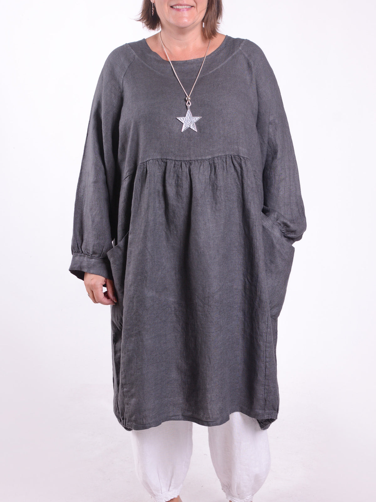 Lagenlook Linen Dress with Pockets - 12238, , Pure Plus Clothing, Lagenlook Clothing, Plus Size Fashion, Over 50 Fashion