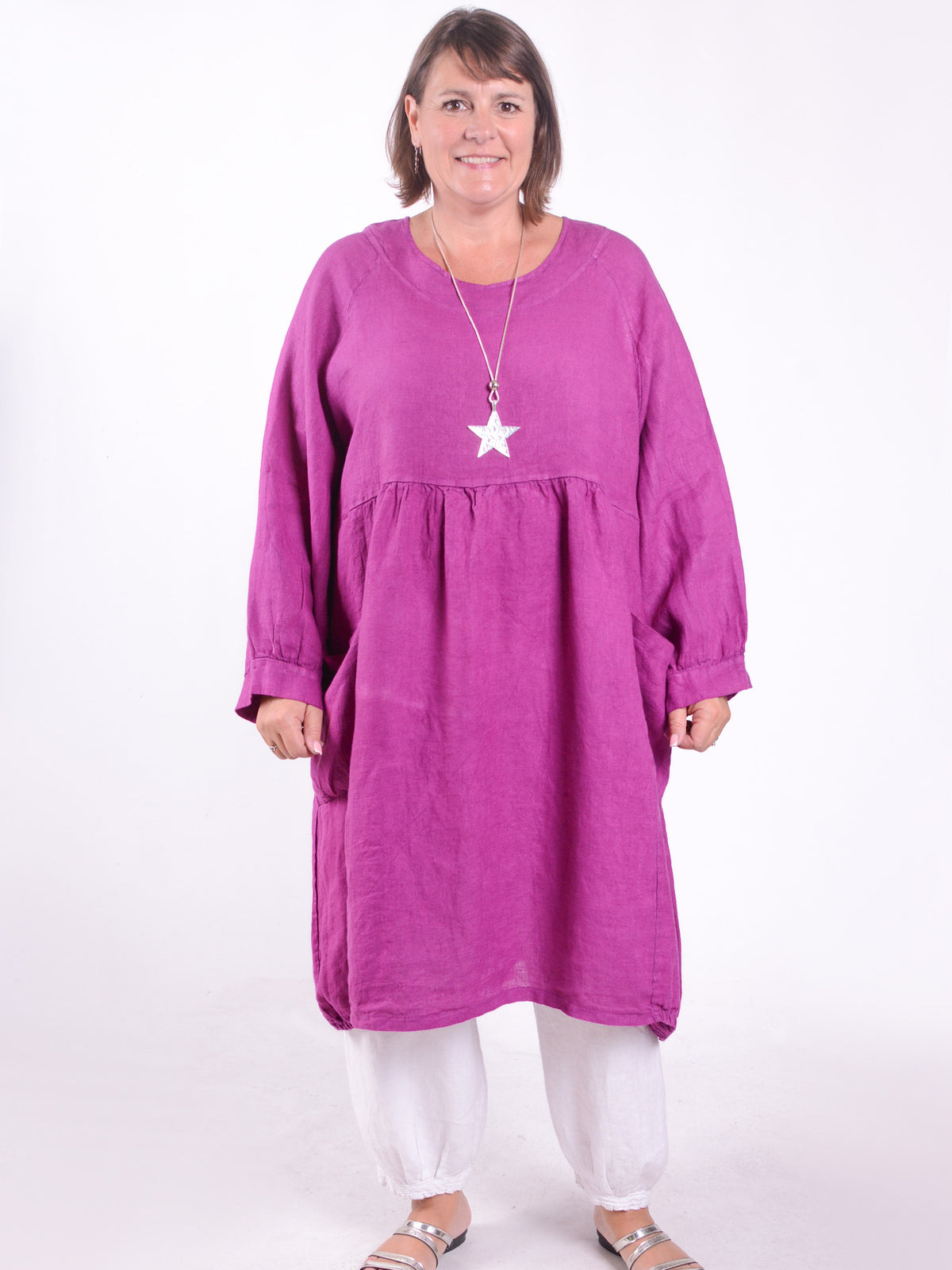 Lagenlook Linen Dress with Pockets - 12238, , Pure Plus Clothing, Lagenlook Clothing, Plus Size Fashion, Over 50 Fashion