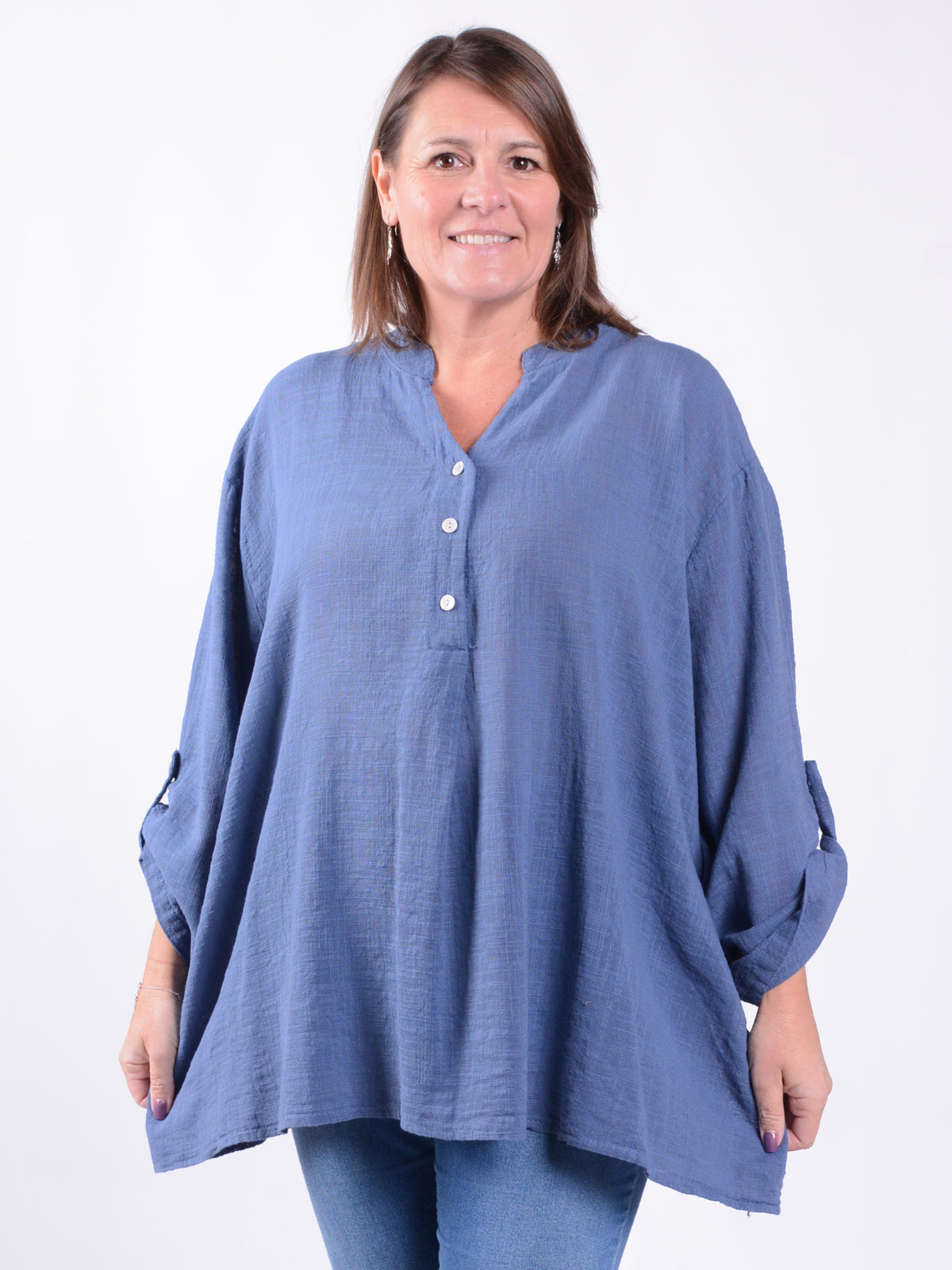 Lightweight Tunic Blouse with Roll Sleeves - 12527, , Pure Plus Clothing, Lagenlook Clothing, Plus Size Fashion, Over 50 Fashion