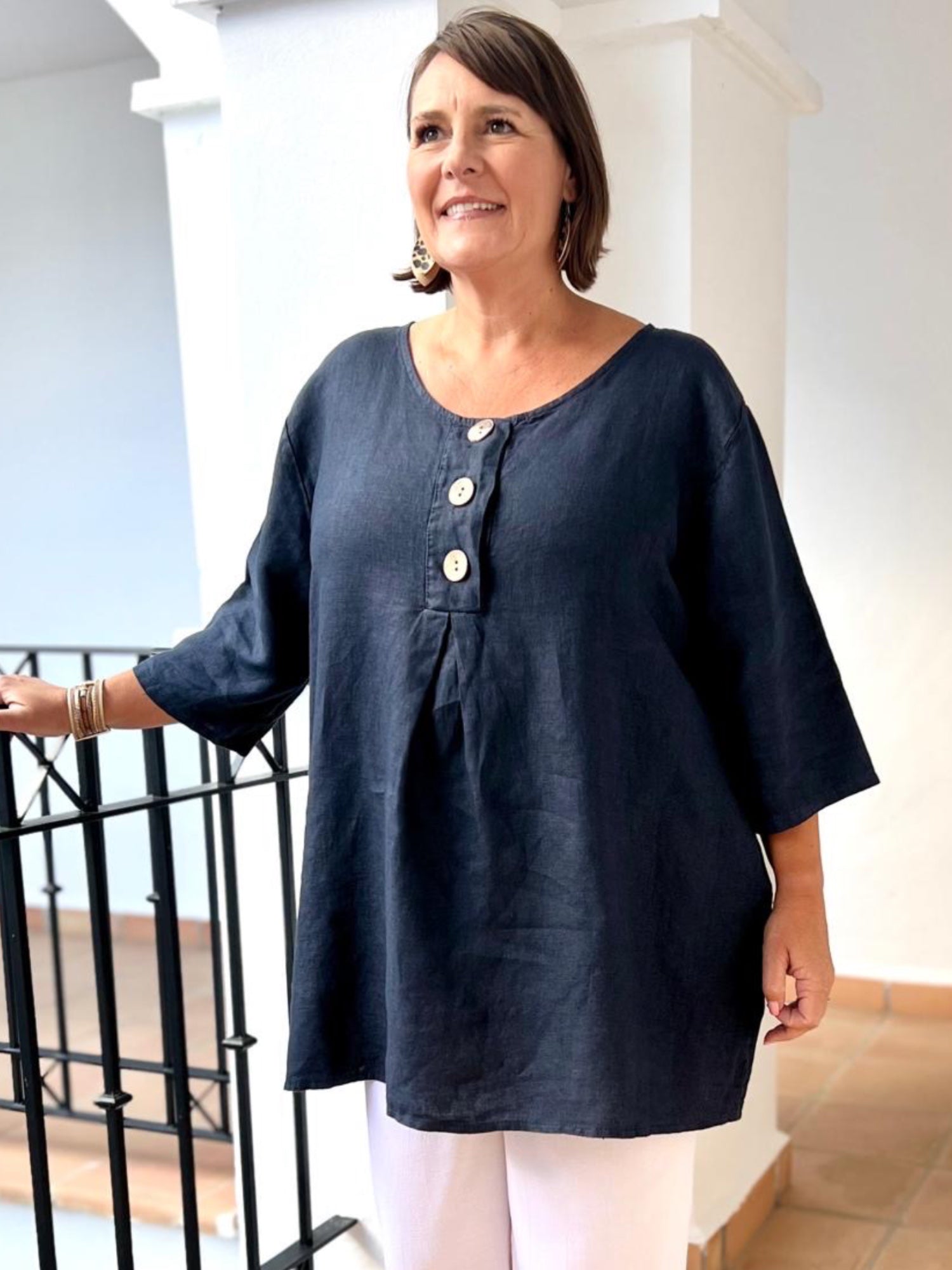 Lagenlook Linen Button Tunic - 12551, , Pure Plus Clothing, Lagenlook Clothing, Plus Size Fashion, Over 50 Fashion