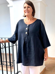Lagenlook Linen Button Tunic - 12551, , Pure Plus Clothing, Lagenlook Clothing, Plus Size Fashion, Over 50 Fashion