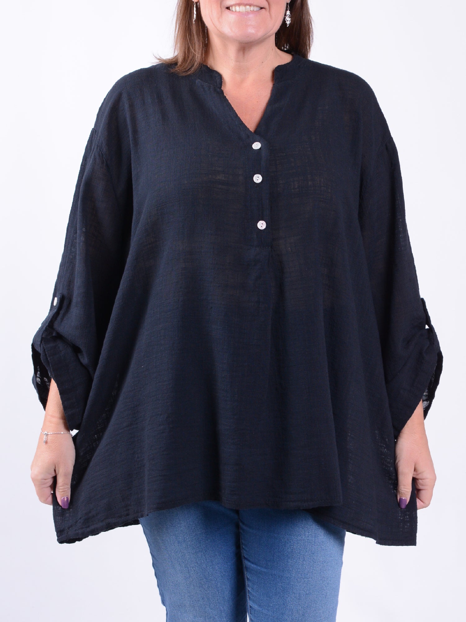 Lightweight Tunic Blouse with Roll Sleeves - 12527, , Pure Plus Clothing, Lagenlook Clothing, Plus Size Fashion, Over 50 Fashion