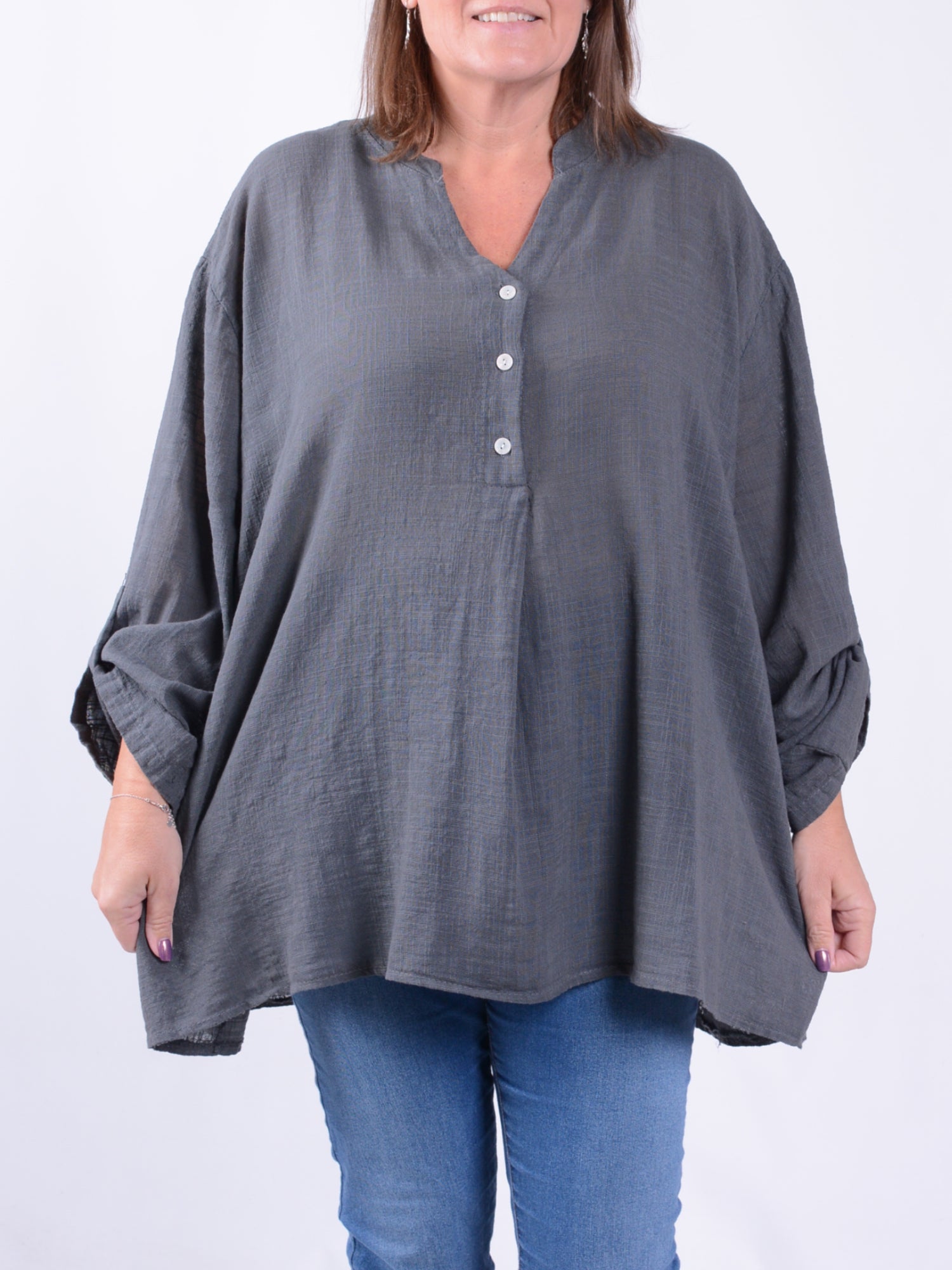 Lightweight Tunic Blouse with Roll Sleeves - 12527, , Pure Plus Clothing, Lagenlook Clothing, Plus Size Fashion, Over 50 Fashion
