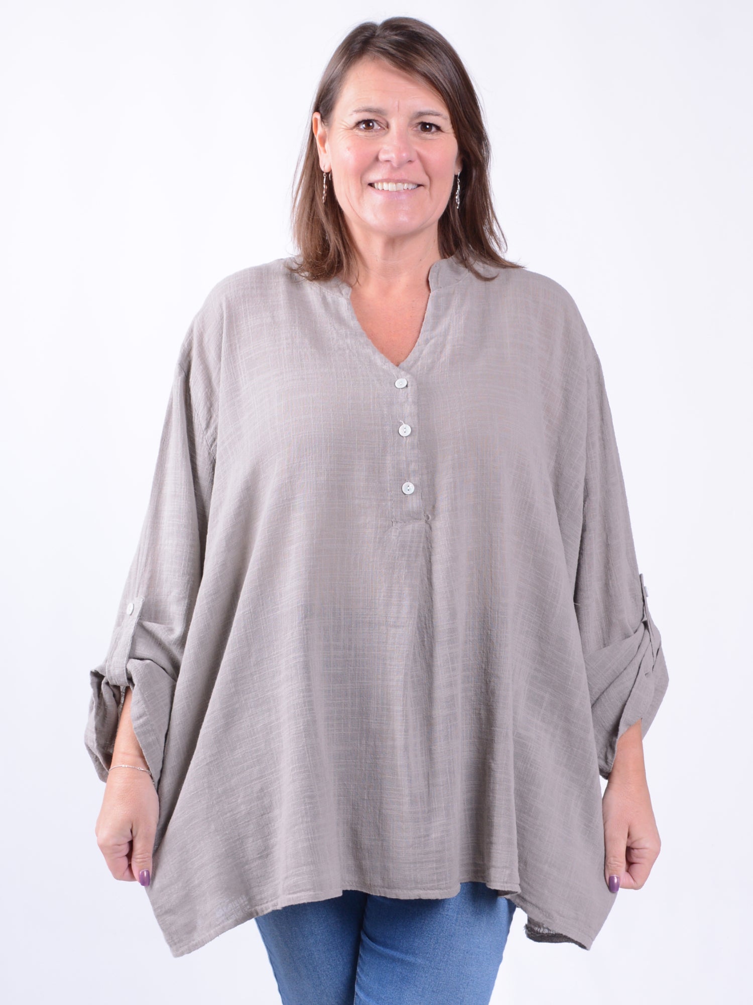 Lightweight Tunic Blouse with Roll Sleeves - 12527, , Pure Plus Clothing, Lagenlook Clothing, Plus Size Fashion, Over 50 Fashion