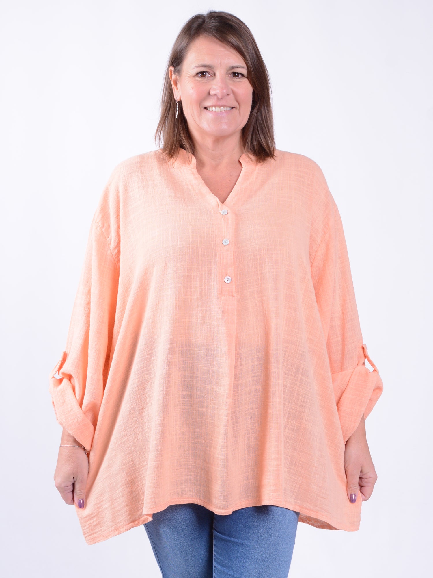 Lightweight Tunic Blouse with Roll Sleeves - 12527, , Pure Plus Clothing, Lagenlook Clothing, Plus Size Fashion, Over 50 Fashion