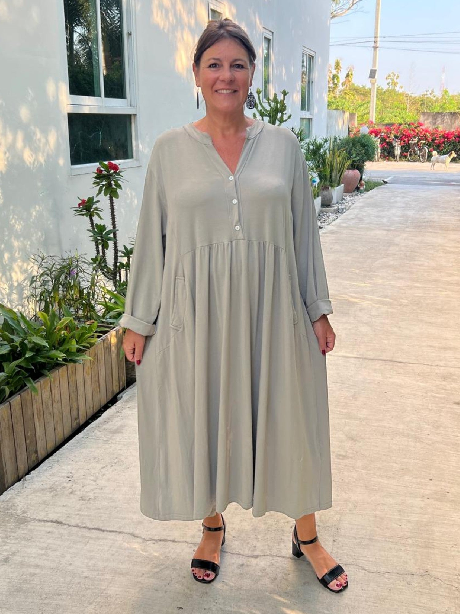 Lagenlook Cotton Dress with Pockets - 12573, , Pure Plus Clothing, Lagenlook Clothing, Plus Size Fashion, Over 50 Fashion