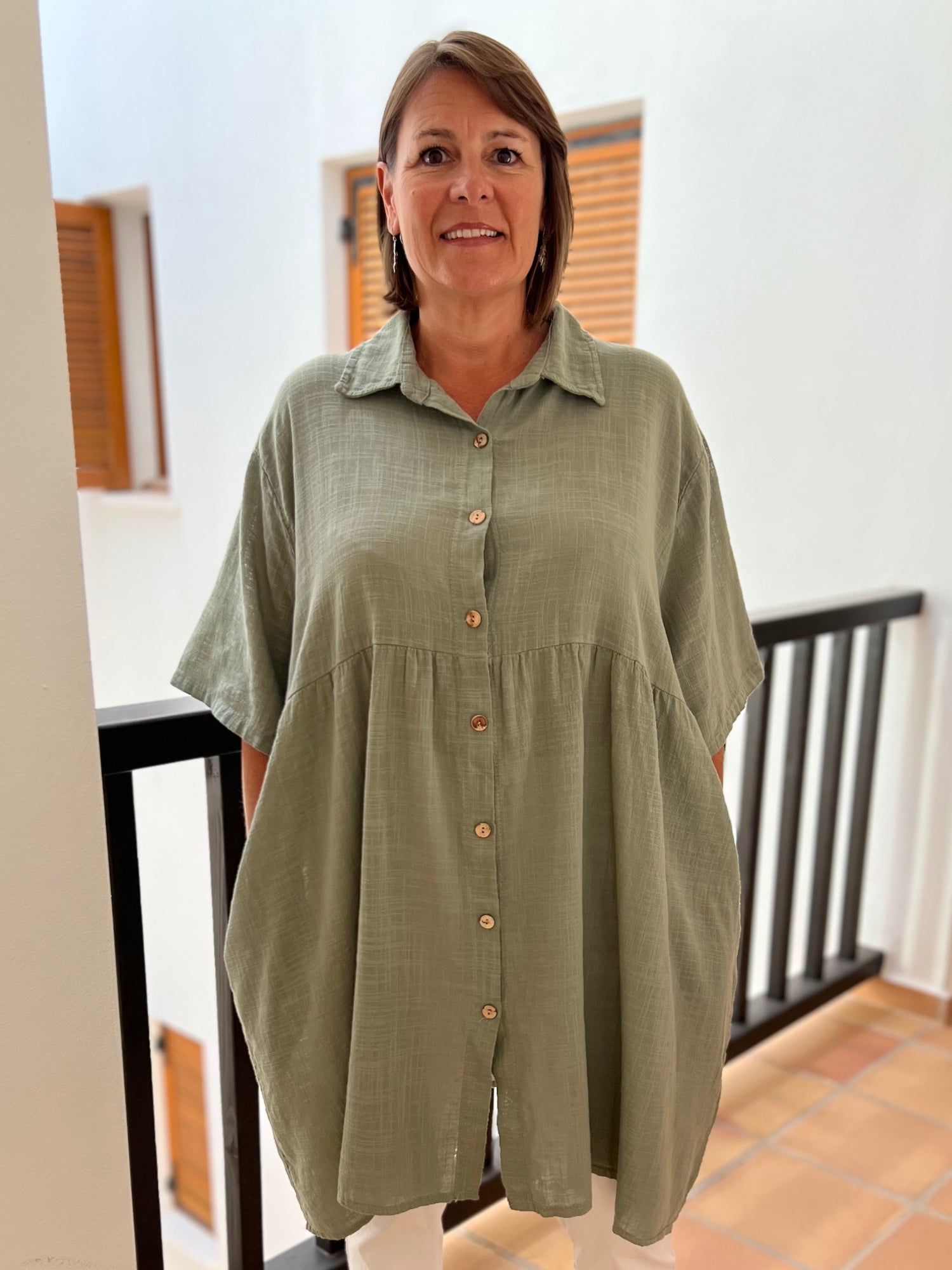 Lightweight Cotton Button Through Tunic Dress - 13150, , Pure Plus Clothing, Lagenlook Clothing, Plus Size Fashion, Over 50 Fashion