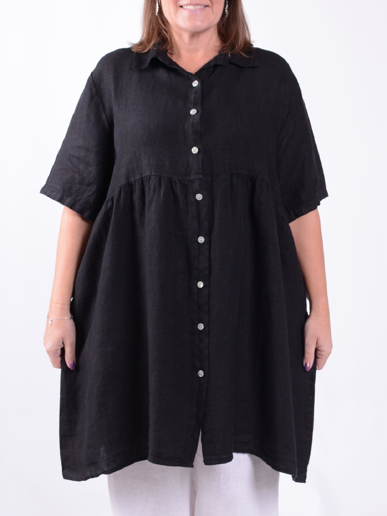 Linen Button Through Tunic Dress - 13150, , Pure Plus Clothing, Lagenlook Clothing, Plus Size Fashion, Over 50 Fashion