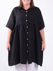 Linen Button Through Tunic Dress - 13150, , Pure Plus Clothing, Lagenlook Clothing, Plus Size Fashion, Over 50 Fashion