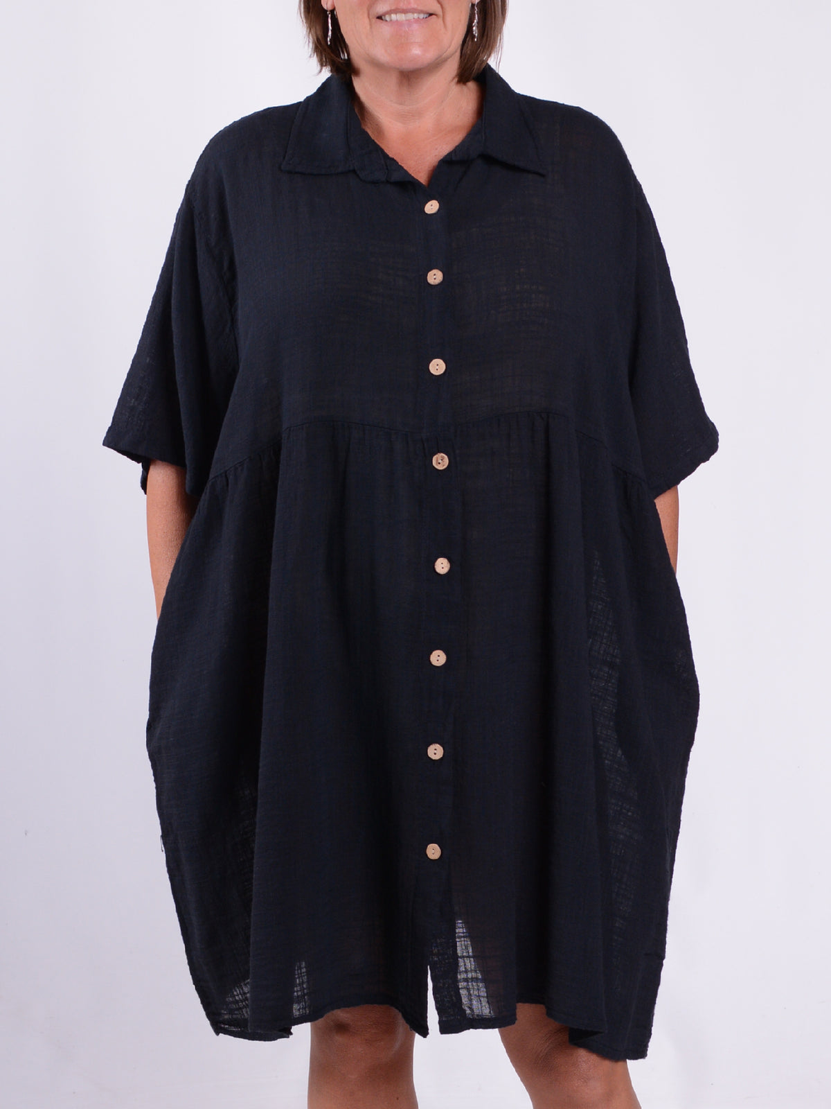 Lightweight Cotton Button Through Tunic Dress - 13150