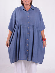 Lightweight Cotton Button Through Tunic Dress - 13150