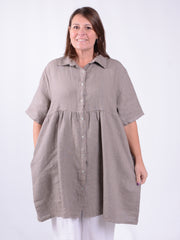 Linen Button Through Tunic Dress - 13150, , Pure Plus Clothing, Lagenlook Clothing, Plus Size Fashion, Over 50 Fashion